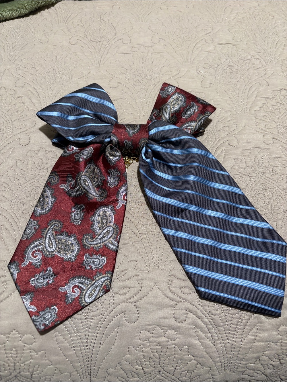 Reversible Paisley and Striped Silk Bow Tie - Burgundy & Navy